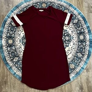 Ultra Flirt Small Burgundy Red White Stripe Short Mesh Sleeve Jersey Mini Dress